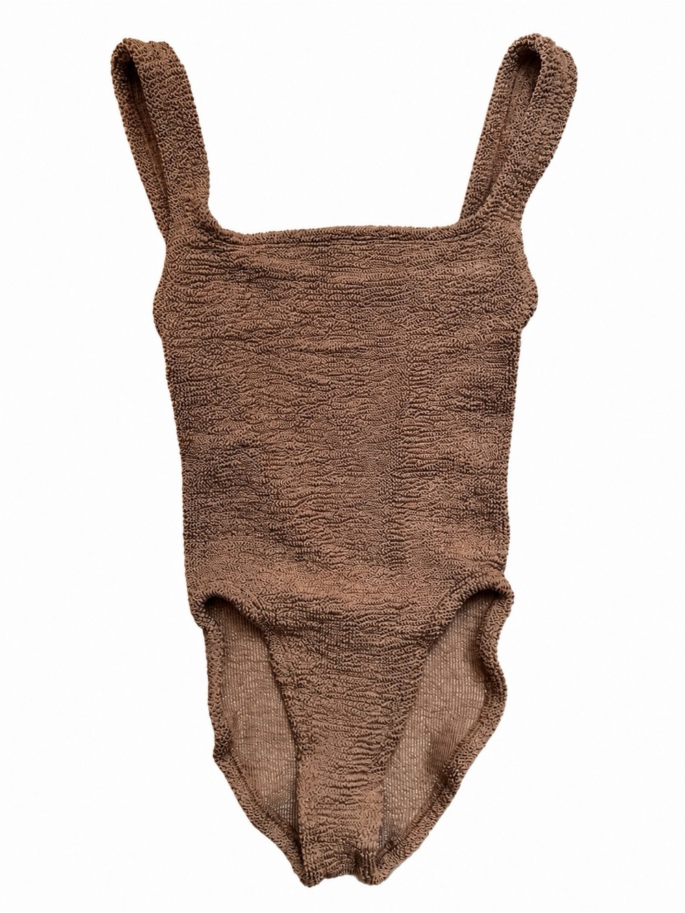 Hunza G Square Neck One Piece Swimsuit in Metallic Cocoa
